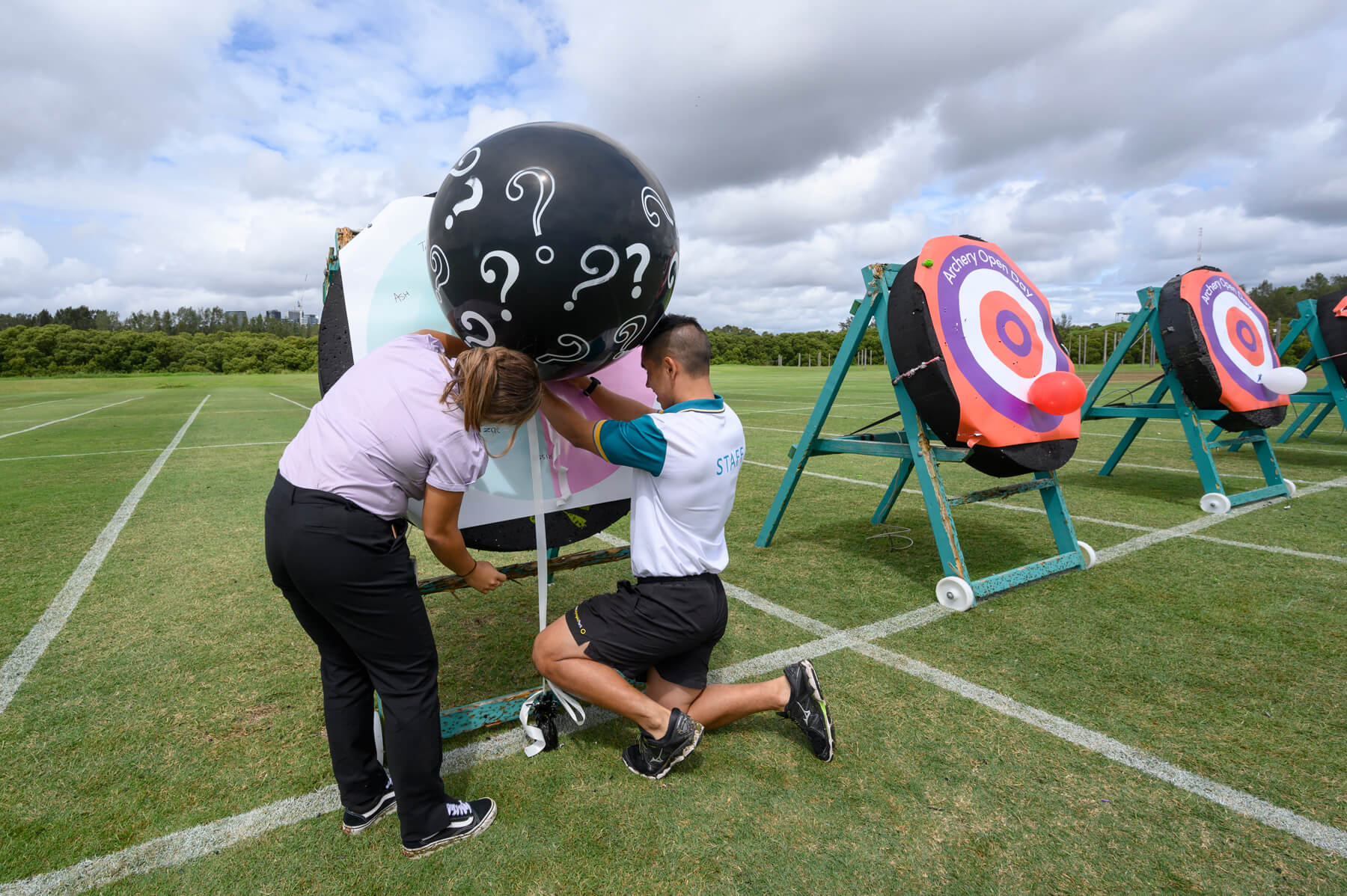 Archery Centre staff preparing gender reveal balloon